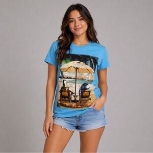 Disney Star Wars Beach Theme Bright Blue Logo Tee Shirt Cotton size S